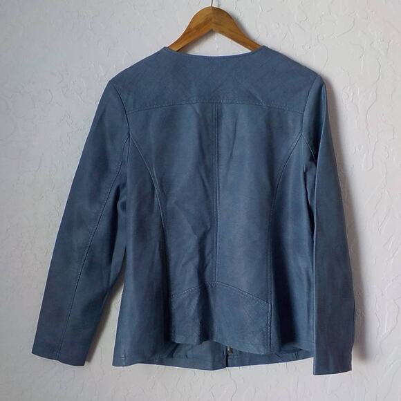 Alfani Blue Motto Jacket Faux Leather Mid Length Zip Pockets Women size 0X (12) - Picture 2 of 10